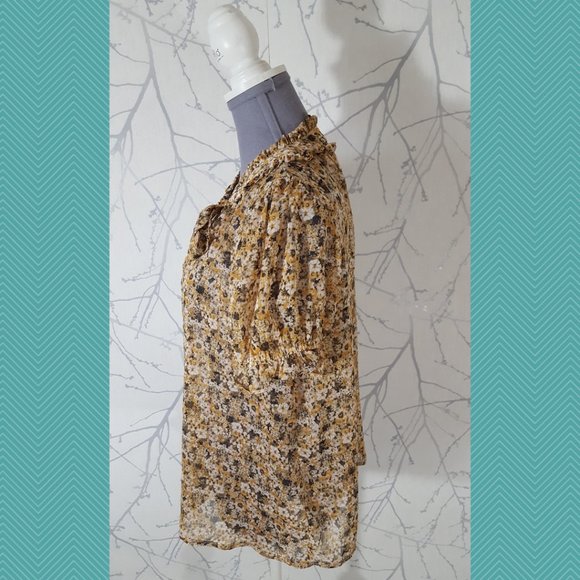 Everleigh Orange Floral Printed Tie Neck Button Front Blouse - Picture 3 of 5